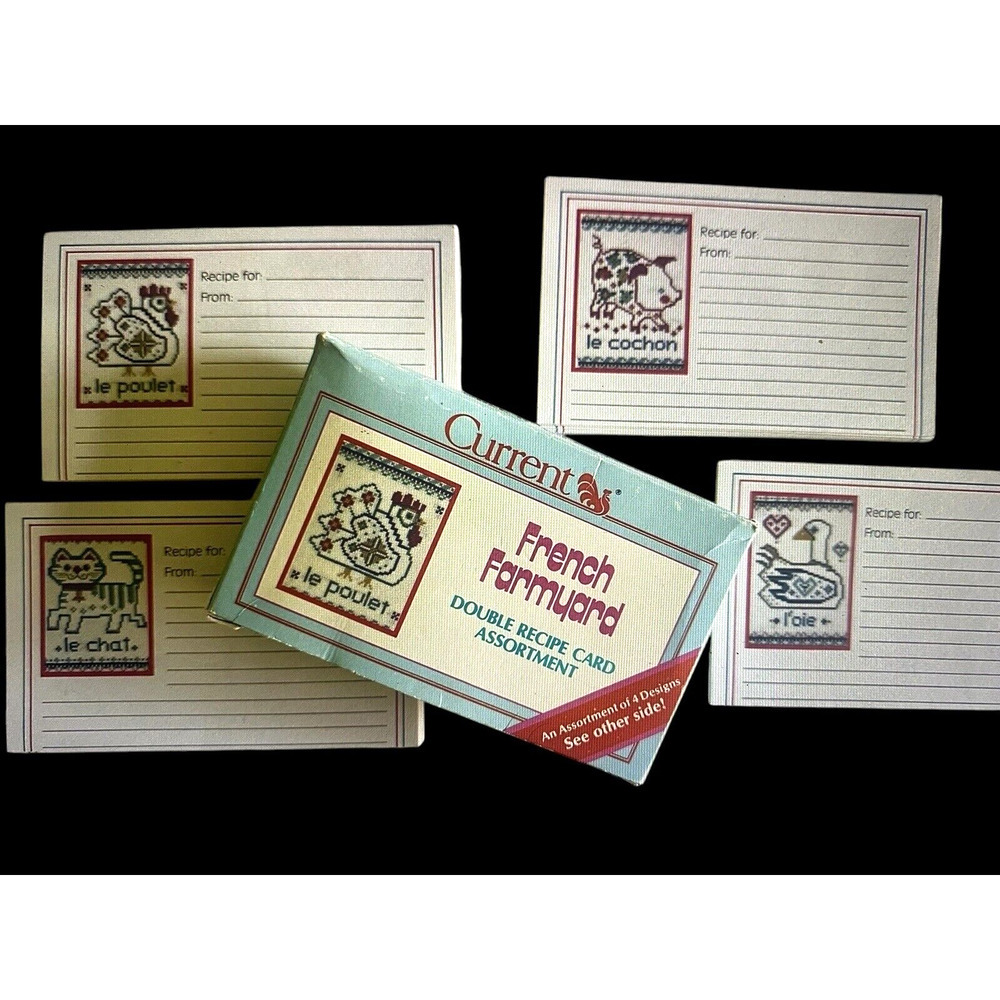 30 Vintage 1983 CURRENT Cross Stitch French Farmyard Double Recipe Cards Lot